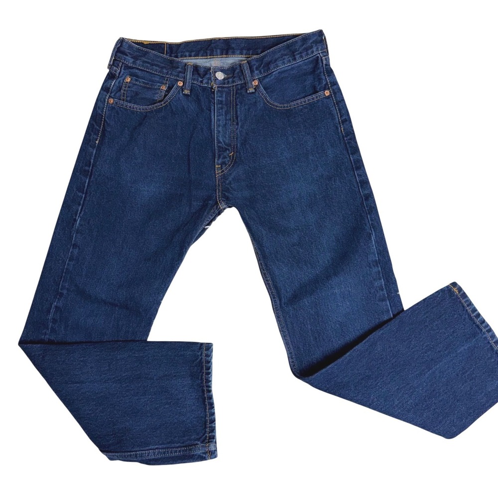 Levis 505 Regular Fit Dark Wash Straight‎ Leg Jeans Mens 33x29 Indigo Denim